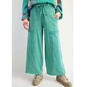 "The Mila" Evergreen Mineral Wash Terry Knit Pants